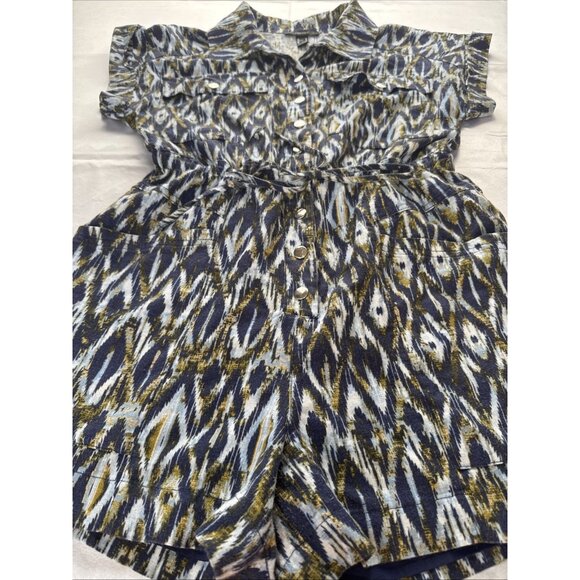 Forever 21 Womens Short-Sleeve Button-Up Romper W/ Pockets & Drawstring Waist L - Picture 2 of 14